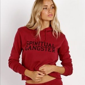 Spiritual Gangster red varsity cropped hoodie